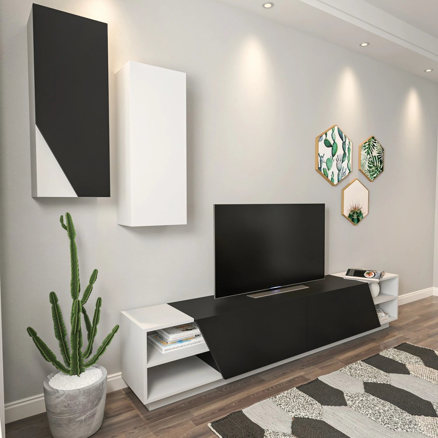 Komodë TV Hanah Home, ngjyrë zebra - e zezë, e bardhë