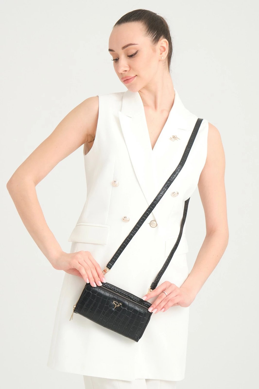 Portofol për gra Zoozie Bags, lëkurë PU, ngjyrë e zezë, model lizard