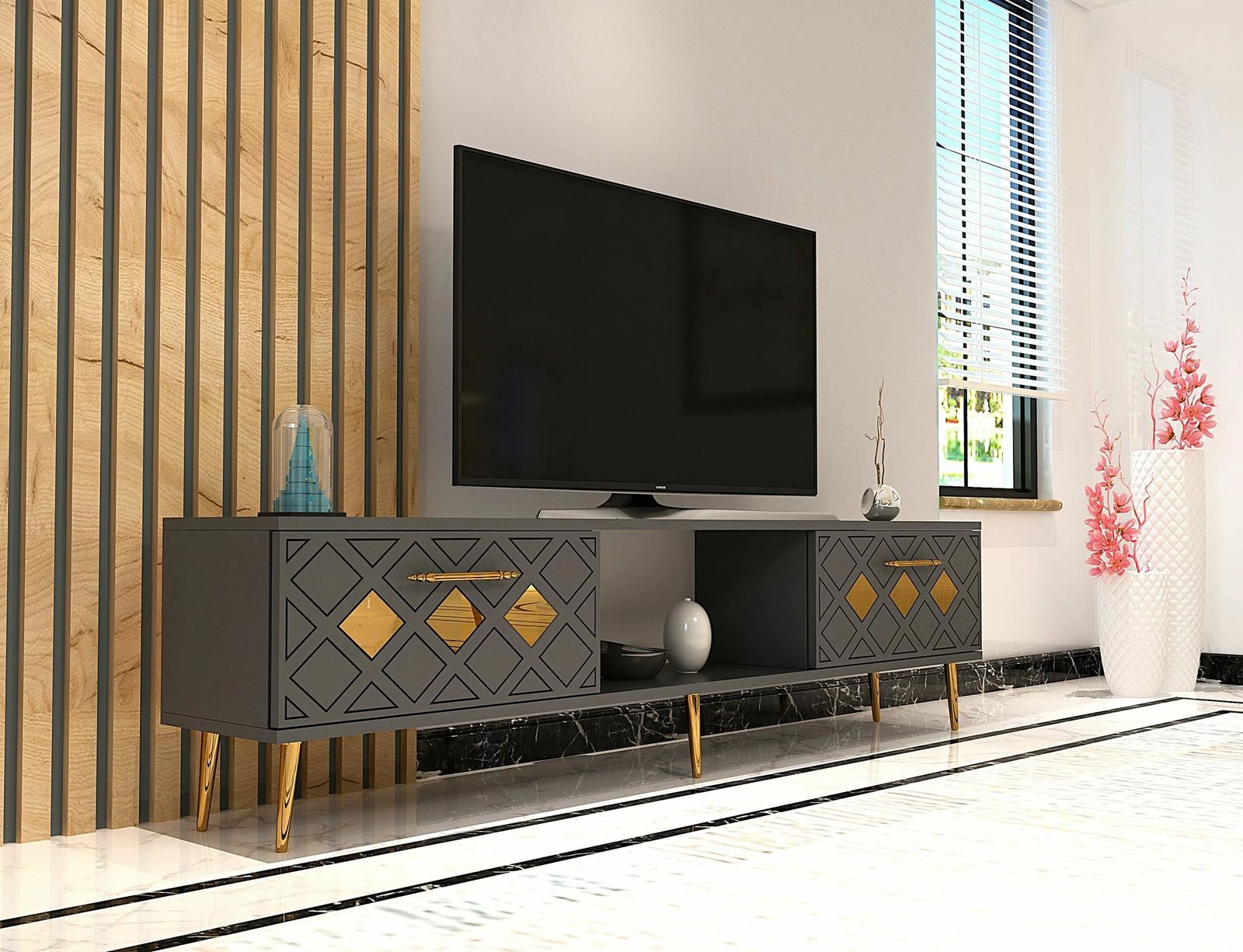 Komodë TV Skye Decor, anthracite, gold