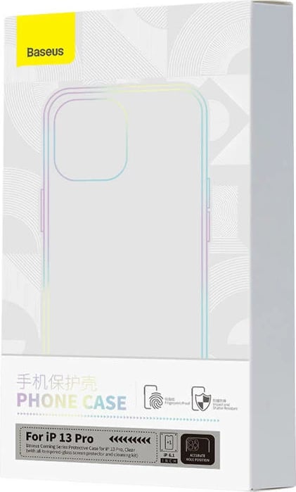 Mbështjellës dhe xham i temperuar Baseus Corning për iPhone 13 Pro, transparent, set