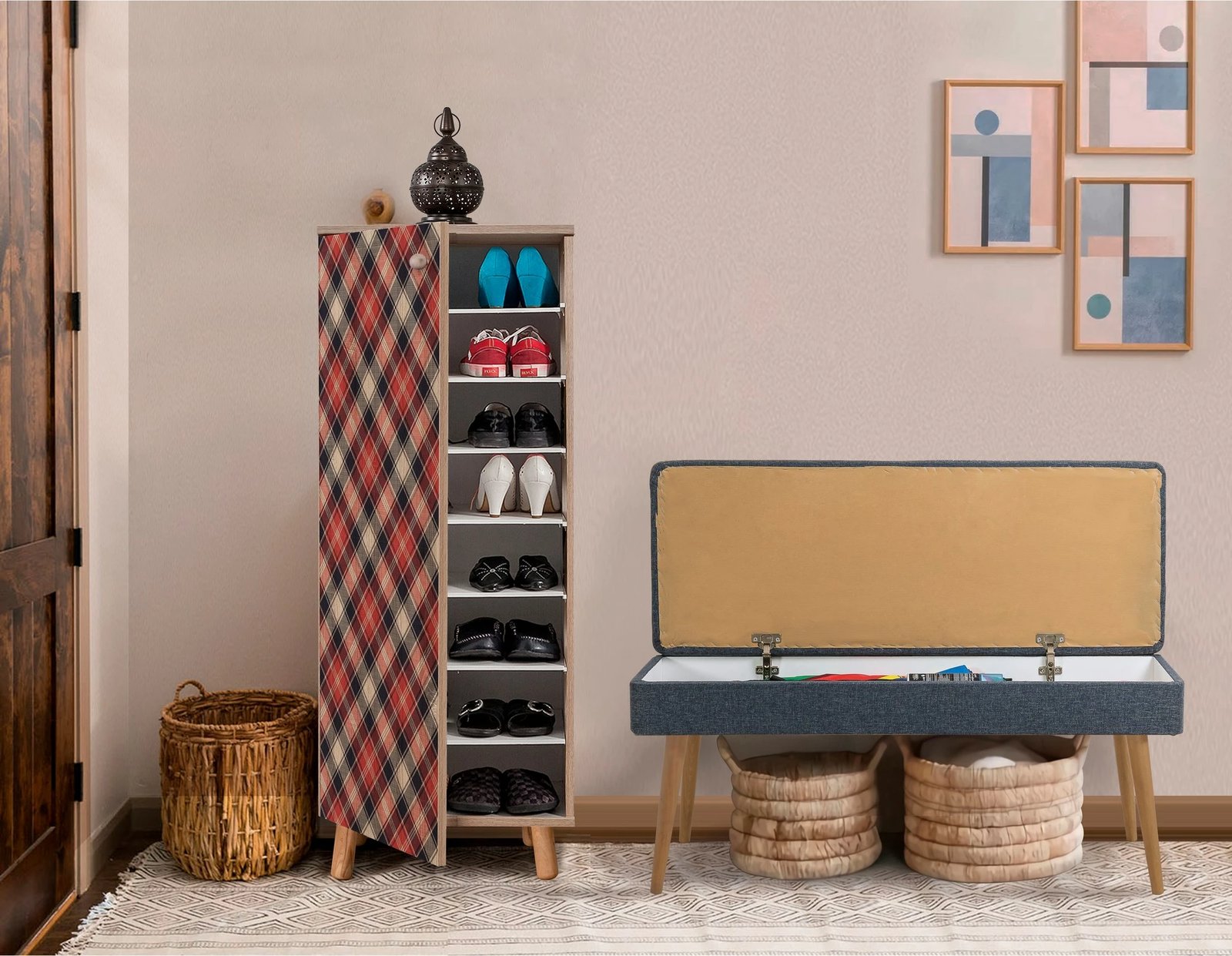 Set mobiljesh për korridor, ngjyrë sonomo dhe kaltër e errët, Skye Decor, 938 - 1048