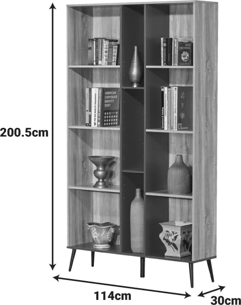 Raft librash Zezan, ngjyrë sonoma-gri e errët, 114x30x200.5cm