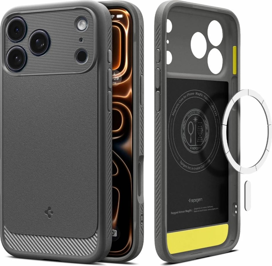 Mbështjellës Spigen Rugged Armor Mag MagSafe për iPhone 17 Pro/Pro Max, TPU me unazë magnetike, gri