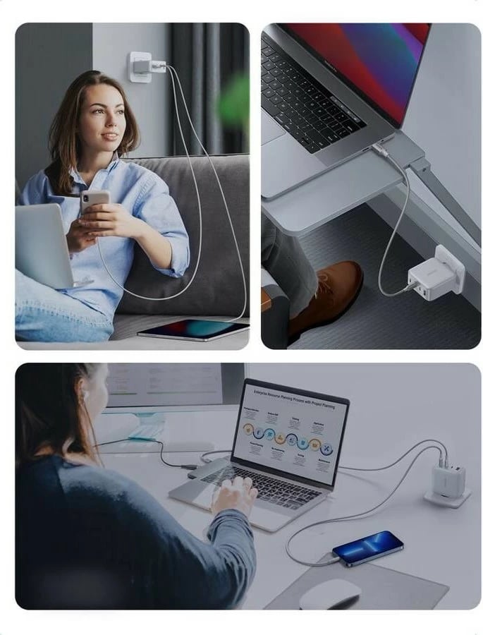 Karikues universal Ugreen Nexode 100W GaN, 4 porta USB-C/USB-A, i bardhë