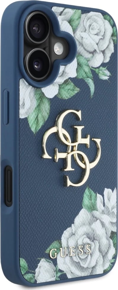Mbështjellës Guess Grained Roses Big 4G logo për iPhone 16, Blu Mbështjellës Guess Grained Roses Big 4G logo për iPhone 16, Blu
