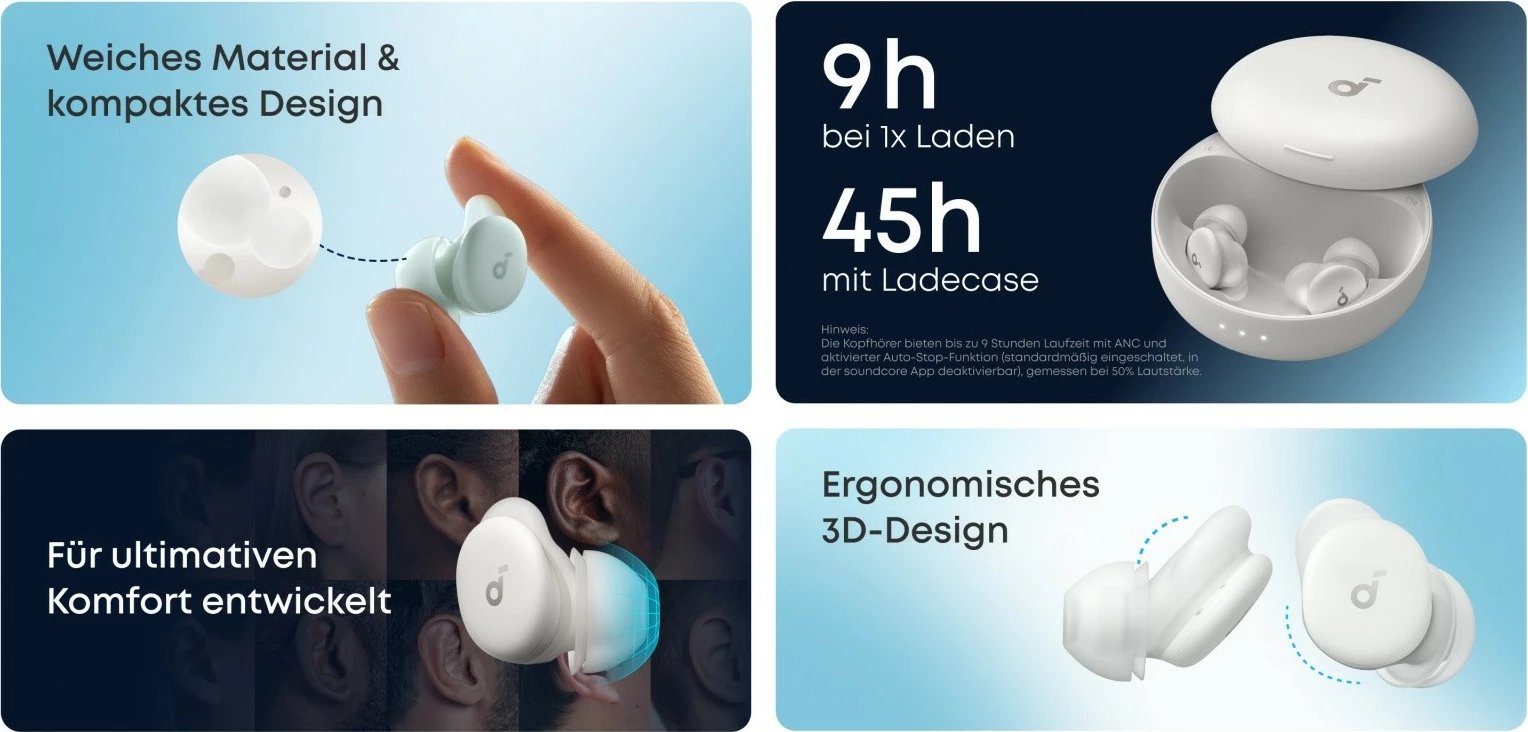 Kufje Anker Soundcore Sleep A30 D1301G21 Bluetooth 5.4, ANC, mikrofon, 9h + 45h me kuti karikimi, USB-C, të bardha