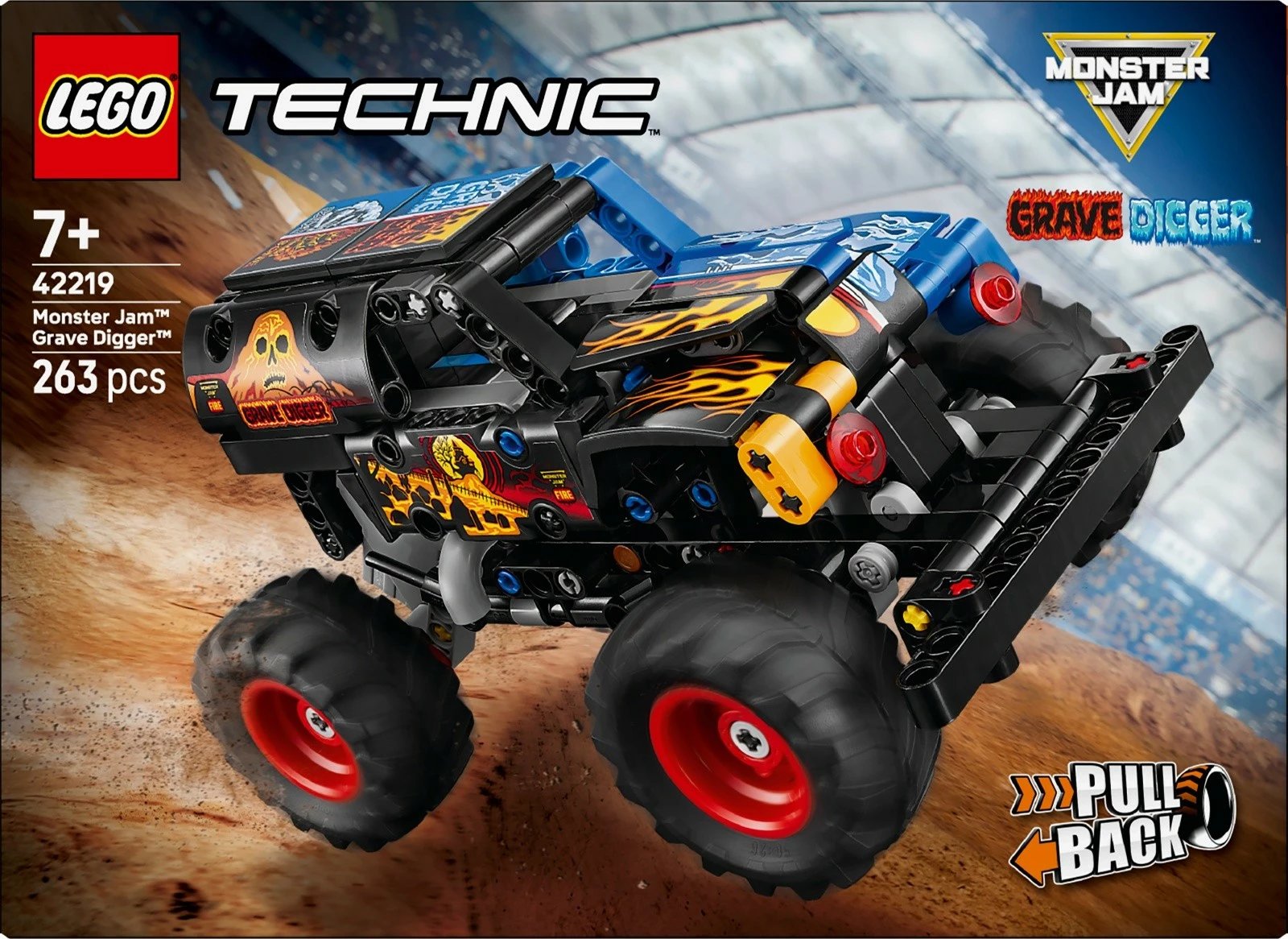 Set blloqe LEGO Technic 42219 Monster Jam Grave Digger Fire & Ice, 263 pjesë, mekanizëm me tërheqje, 7+