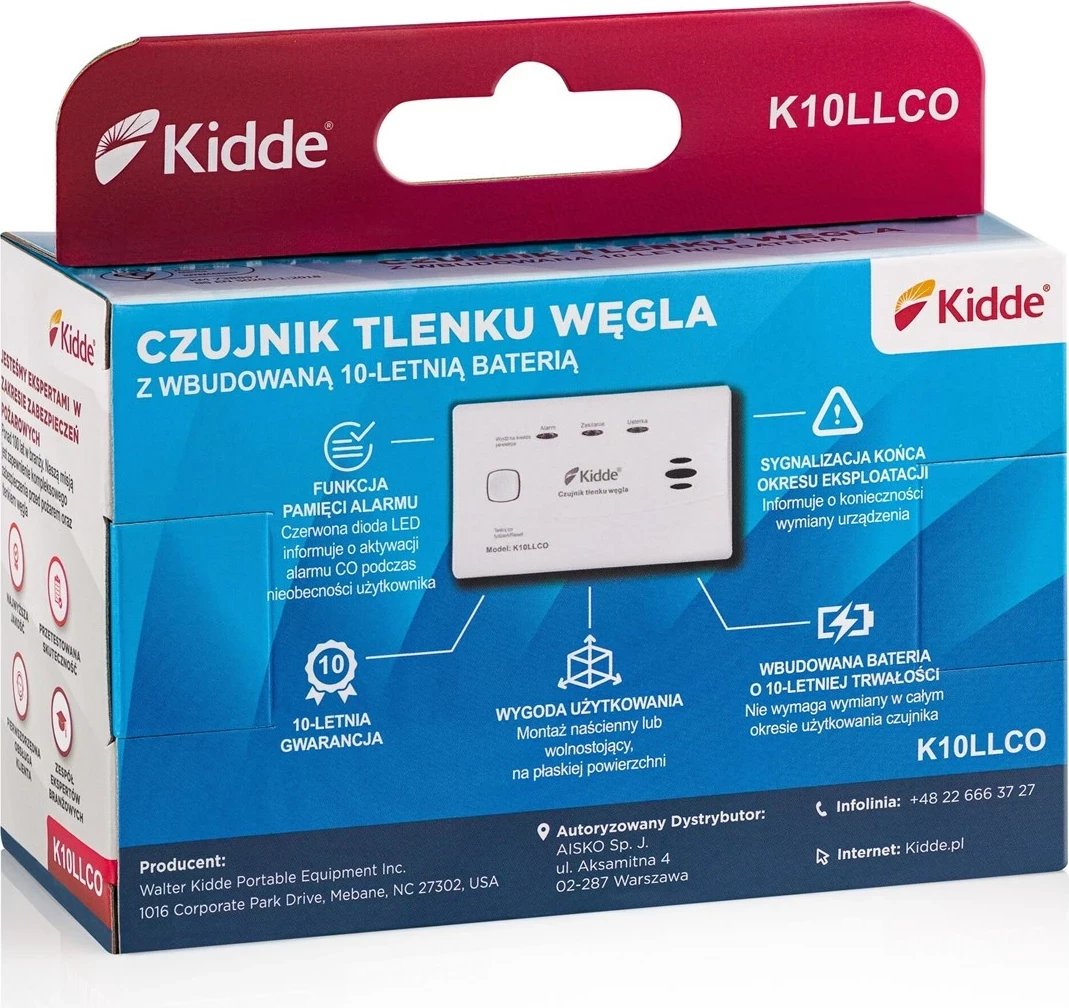 Detektor tymi dhe monoksidi karboni Kidde K10LLCO, i bardhë
