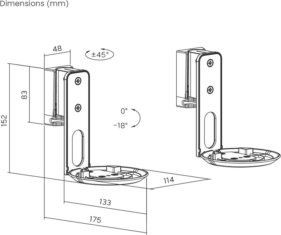 Mbajtëse muri për altoparlantë Maclean MC-997 për Sonos ERA 100, set 2 copë, e zezë