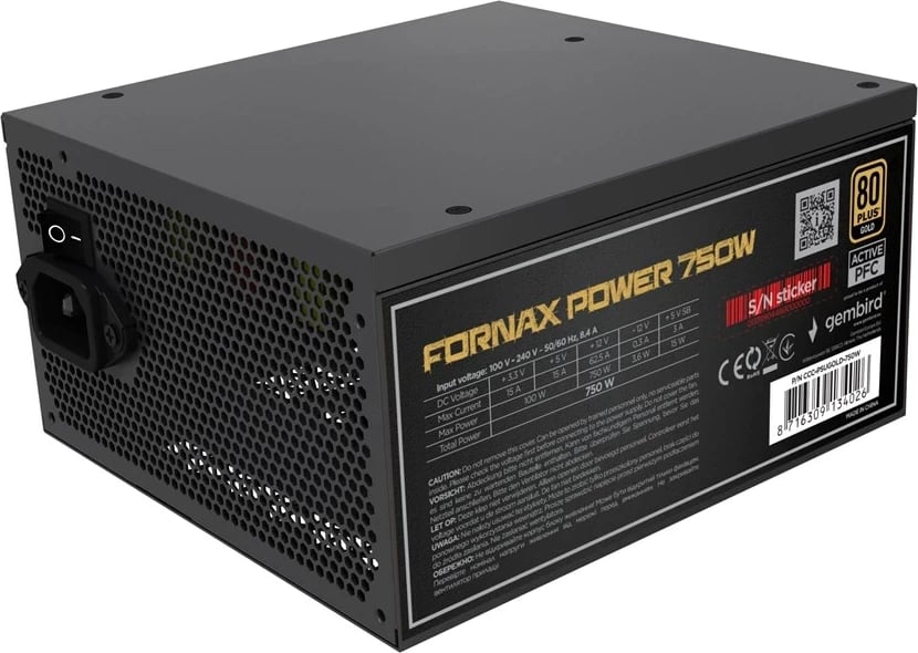 Kasë furnizues energjie Gembird Fornax Power 750W, 80 PLUS Gold, e zezë
