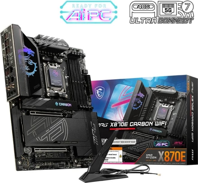 Pllakë amë MSI MPG X870E CARBON WIFI AM5 DDR5 ATX, USB4, Wi‑Fi 7