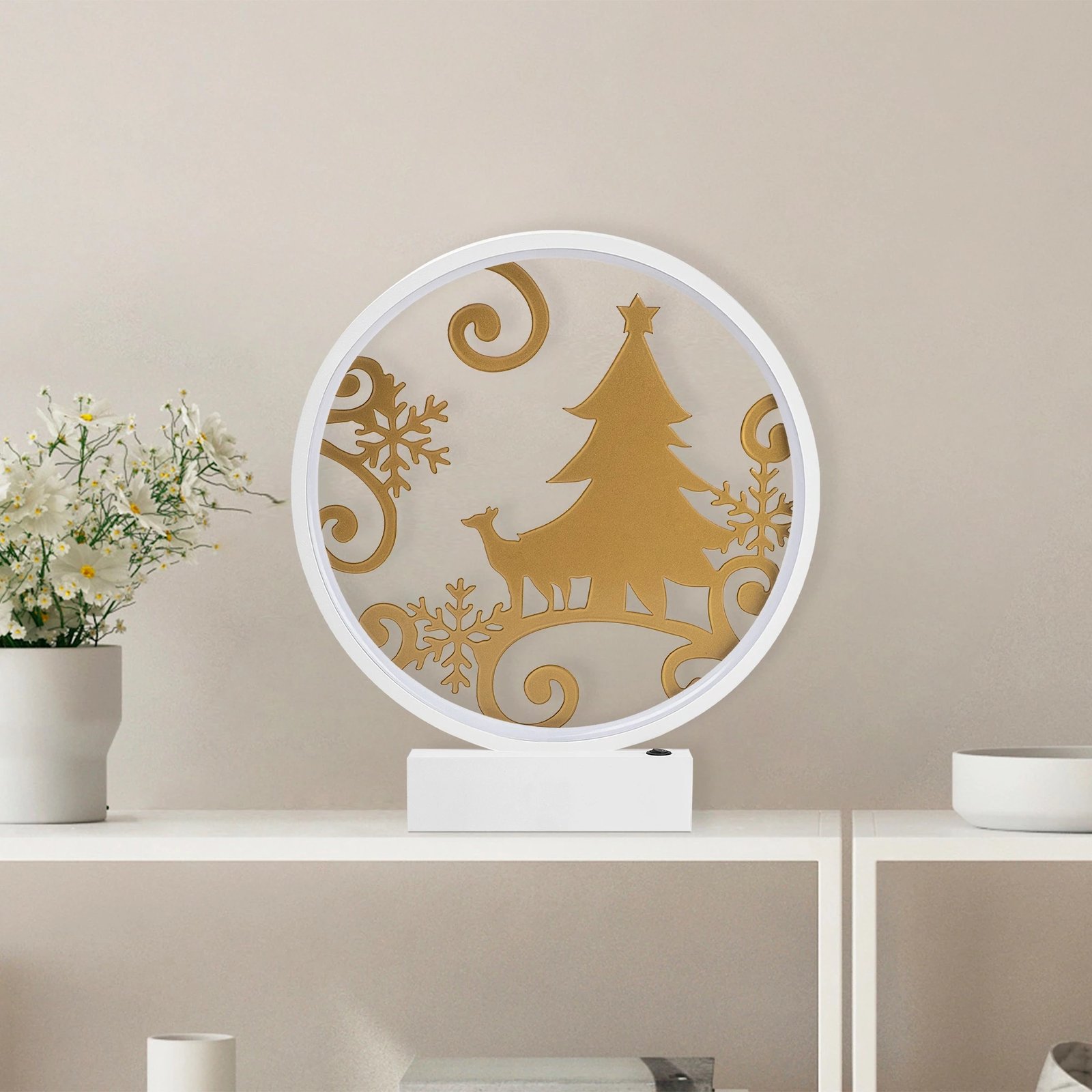 Llambë tavoline dekorative, Opviq, XMAS11, e bardhë dhe e artë