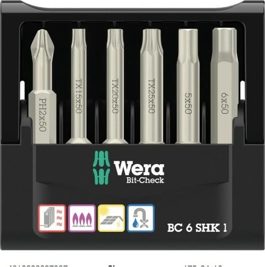 Set bitash Wera 6 copë, Phillips/Torx Plus, me kuti bartëse, zi/metalik