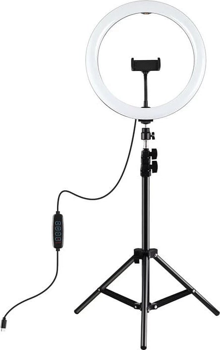 Ring light Puluz PKT3098B me tripod, 300 mm, USB-C, i bardhë