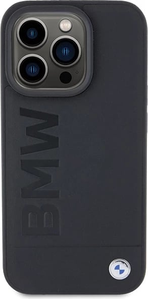 Mbështjellës BMW Leather Hot Stamp për iPhone 15 Pro Max, lëkurë origjinale, i zi