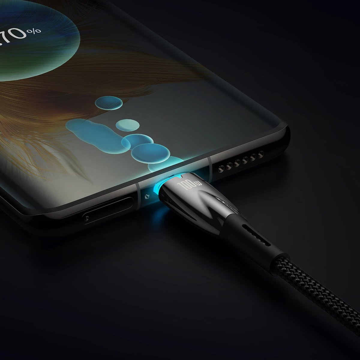 Kabllo karikimi e shpejtë Baseus Glimmer Series USB-C, 2m, 100W, 480Mbps, e zezë Kabllo karikimi e shpejtë Baseus Glimmer Series USB-C, 2m, 100W, 480Mbps, e zezë