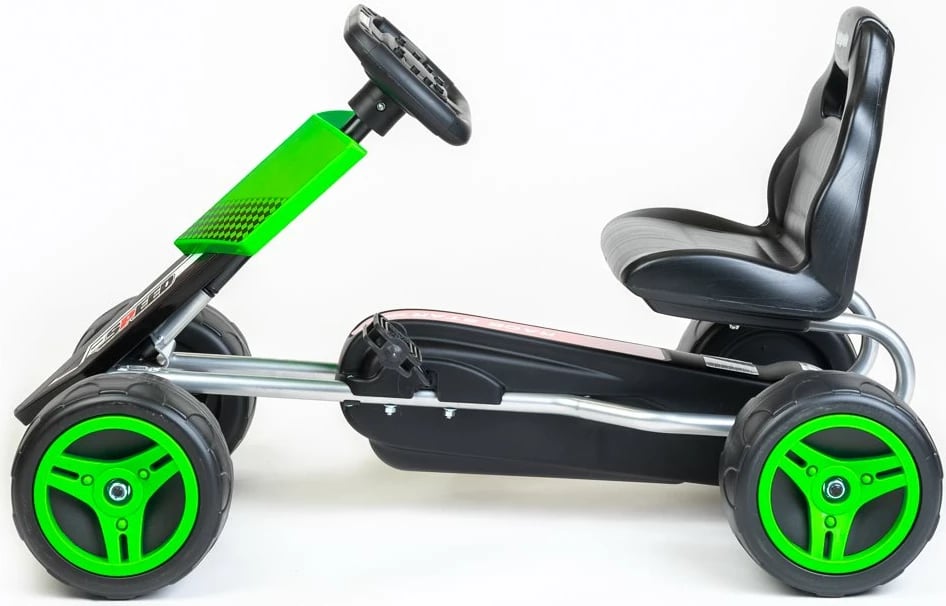 Go-kart me pedale, Baby Mix, Speedy, transmision me zinxhir me përpara/mbrapsht, ulëse e rregullueshme, rrota plastike 30 cm, jeshile