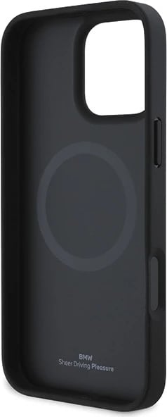 Mbështjellës BMW Sign me teksturë lëkure dhe MagSafe për iPhone 16 Pro, Gri