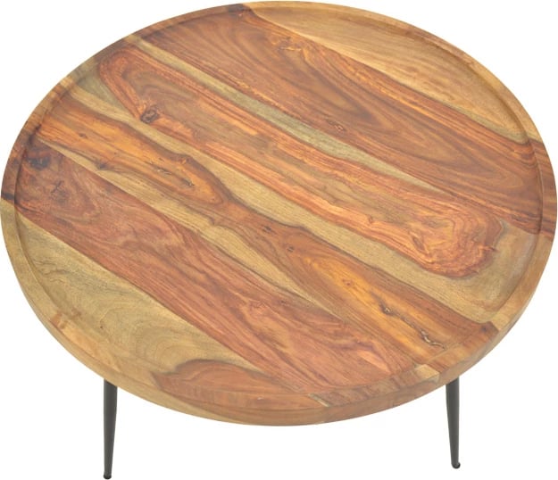 Tavolinë kafeje Tavolo, dru sheesham i fortë, ngjyrë arre, këmbë metalike të zeza, 75x39cm