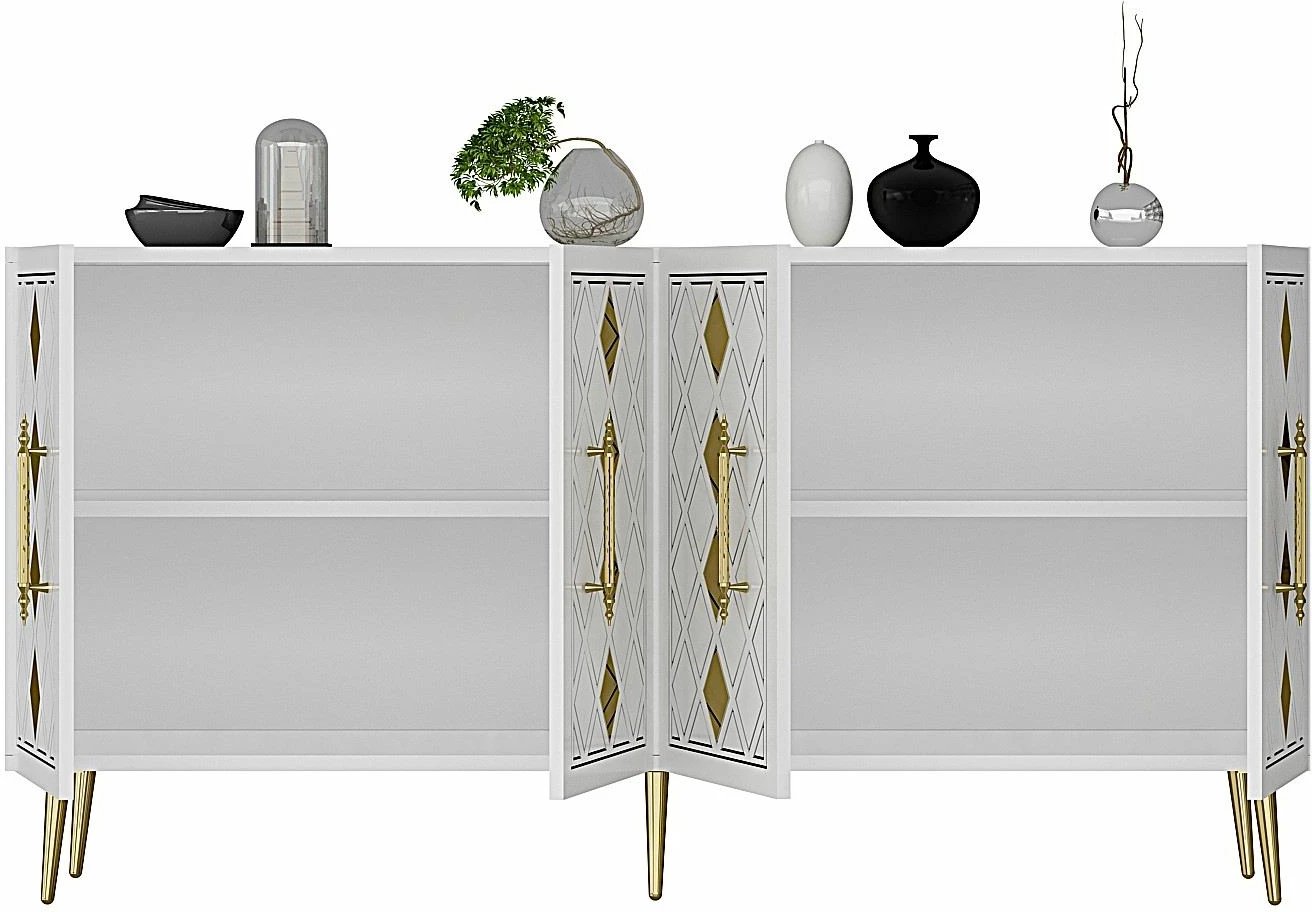 Konsol Skye Decor, e bardhë, e artë, Dome KB150