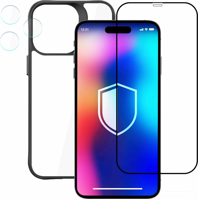 Set mbrojtës për telefon 3mk Comfort Set 4in1 për iPhone 14 Pro Max, Zi