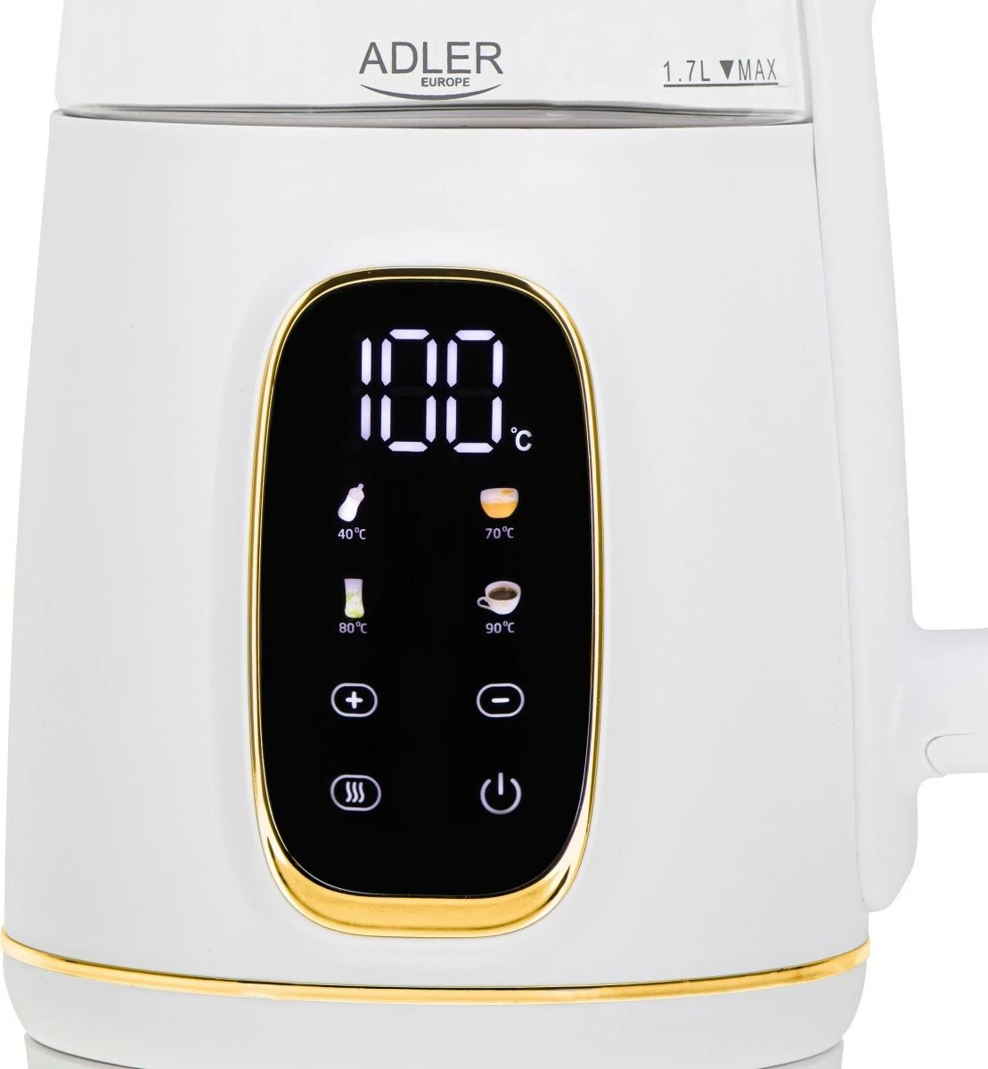 Ibrik elektrik Adler AD 1305WG, 1.7L, me ekran LED, rregullim temperature, Bardhë