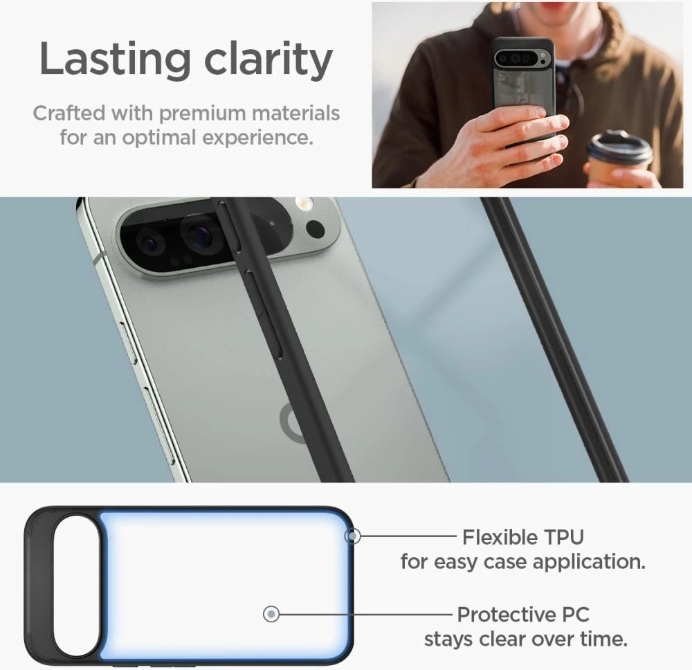 Mbështjellës Spigen Ultra Hybrid për Google Pixel 9 Pro XL, i zi