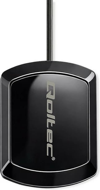 Antenë GPS/GLONASS omnidireksionale Qoltec 57057, 28 dBi, RHCP, bazë magnetike, SMA këndor, 50Ω, jashtë, e zezë