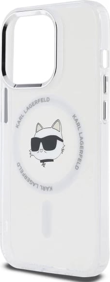 Mbështjellës Karl Lagerfeld IML Metal Choupette Head MagSafe për iPhone 14 Pro, Bardhë