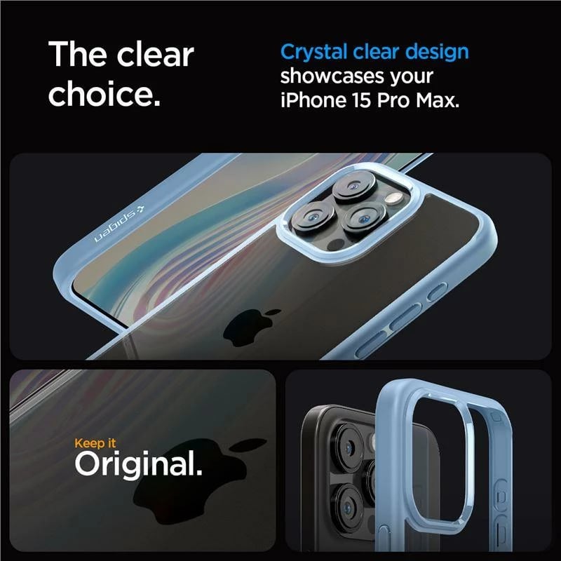 Mbështjellës Spigen Crystal Hybrid për iPhone 15 Pro Max, Transparent Blu