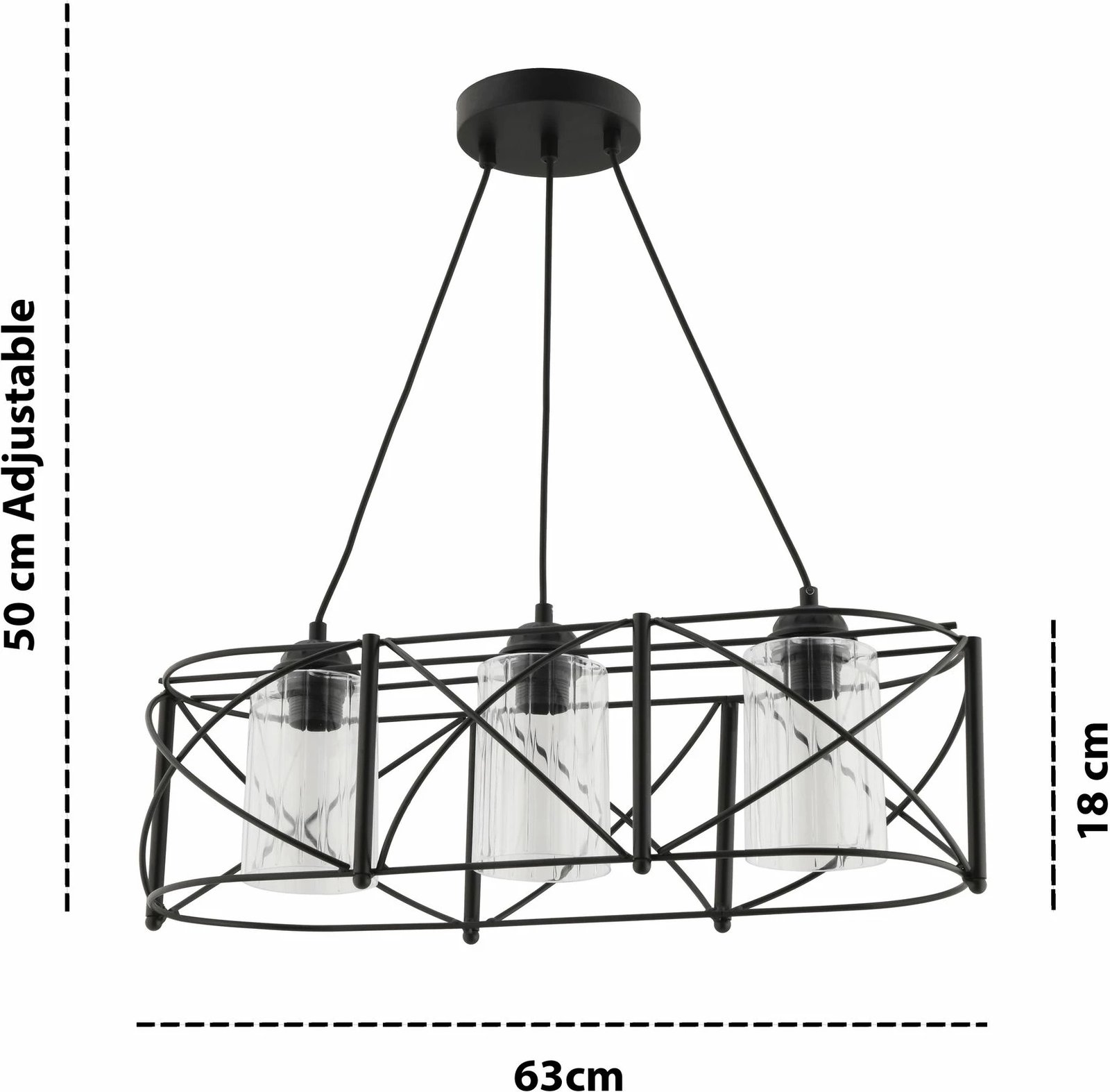 Llambë tavani Opviq Dratrio, xham, e zezë, transparente