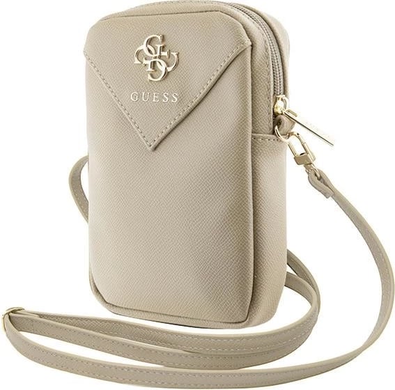 Mbështjellës telefoni Guess ZIP Leather Triangle, lëkurë artificiale, ari
