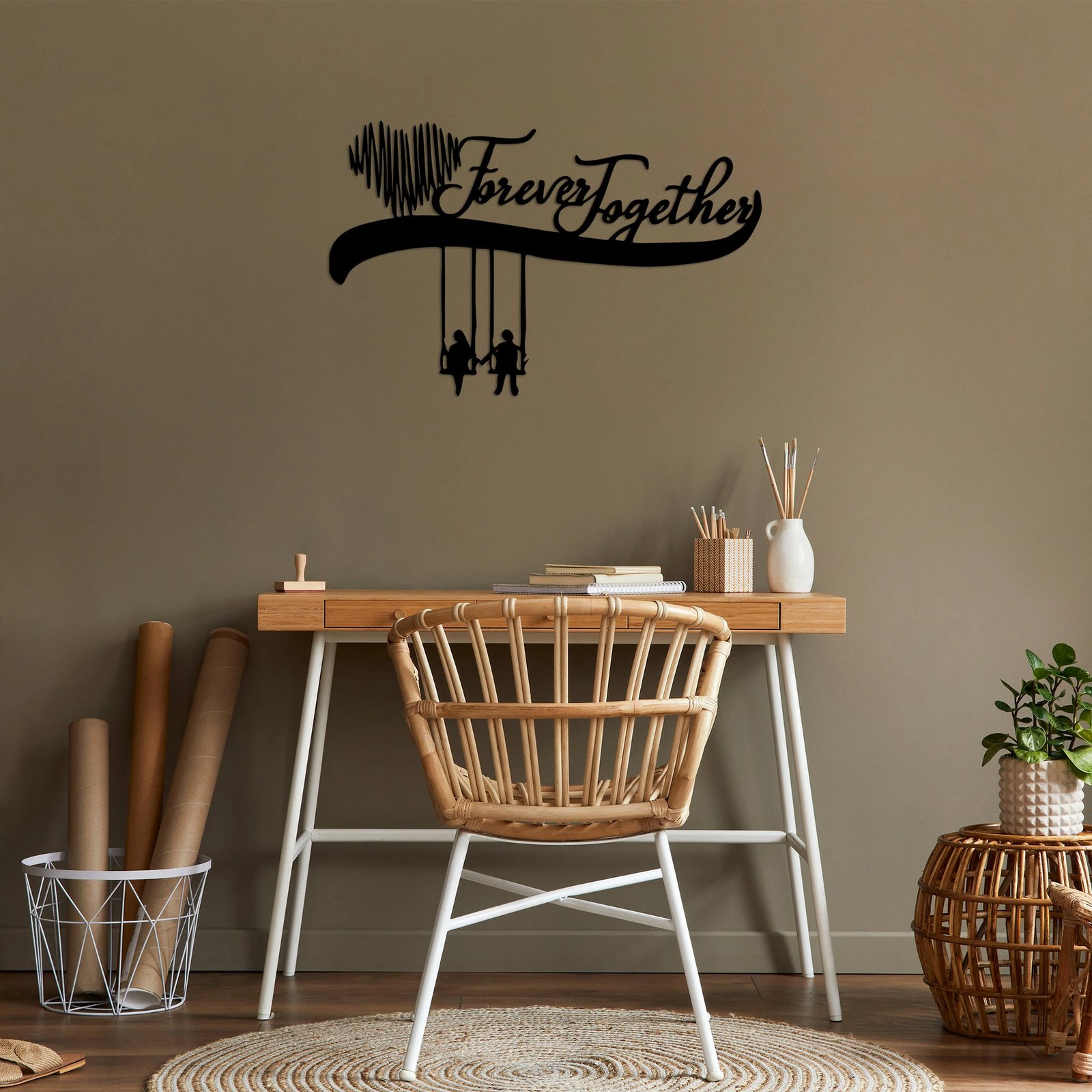 Aksesor dekorativ metalik për mur, Forever Together, Wallity, ngjyrë e zezë, 69x44cm