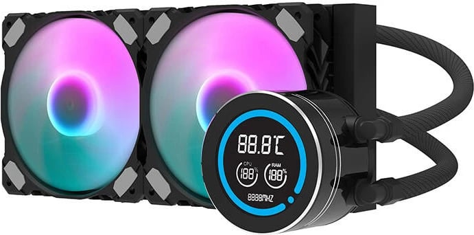 Kasë ftohëse me ujë Darkflash DN-D240, 240mm, me LCD, ARGB, e zezë