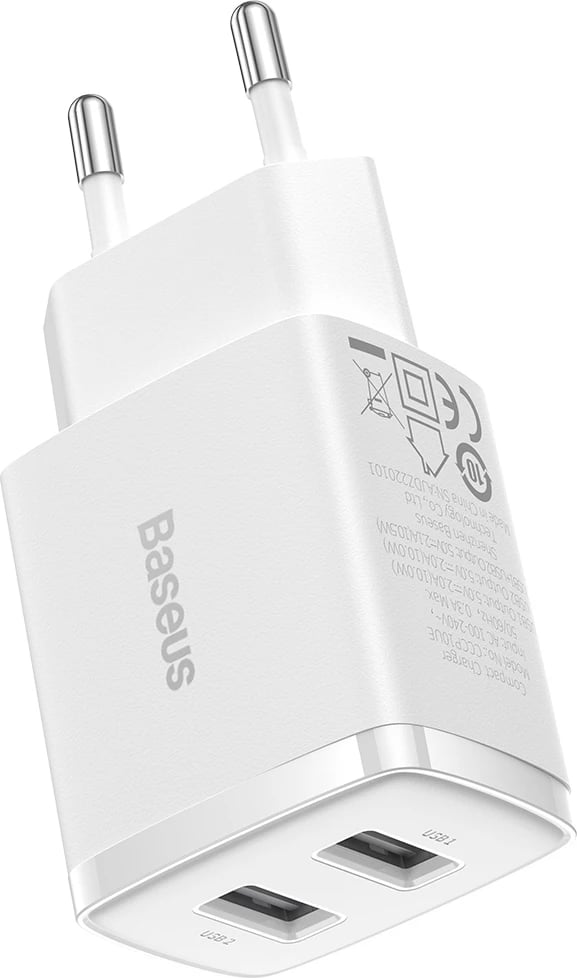 Karikues muri Baseus CCXJ010202, 2x USB-A, 10.5W, Bardhë