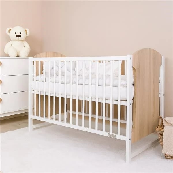 Krevat për bebe, New Baby MIA, 120x60 cm, dru pishe, rregullim 3 nivele, Oak Riviera