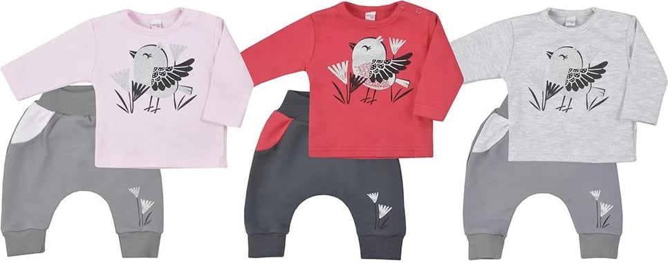 komplet bebe (bluzë + pantallona), KOALA, Birdy, pambuk 100%, madhësi 56 (0-3m), rozë e errët, 2 pjesë