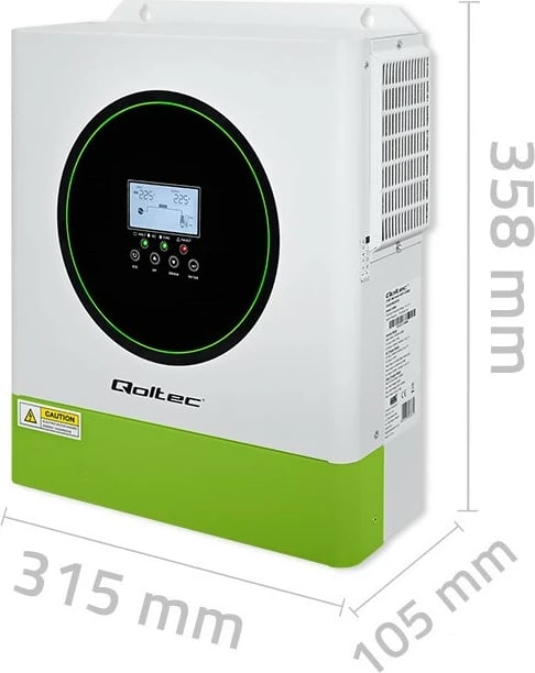 Inverter solar hibrid Qoltec 53865, 3500W, 100A, 24V, MPPT, BMS, Wi-Fi, i bardhë/gjelbër