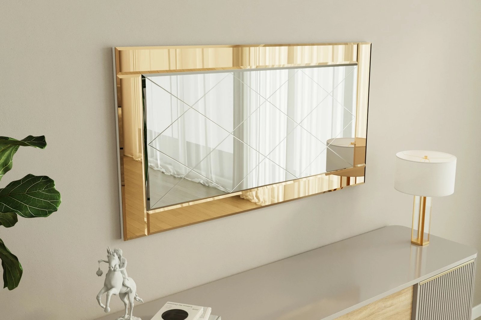 Pasqyrë dekorative, bronzi, e bardhë, Skye Decor, Pierre