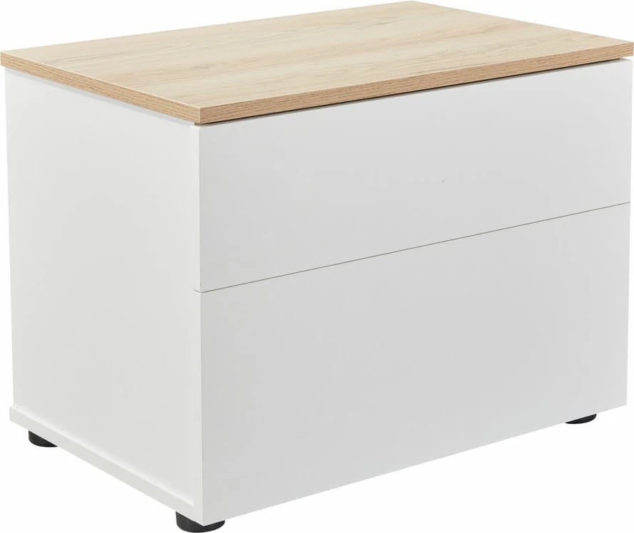 Komodinë nate me 2 sirtarë, ngjyrë lis i bardhë-natyral, 58x39x44.5