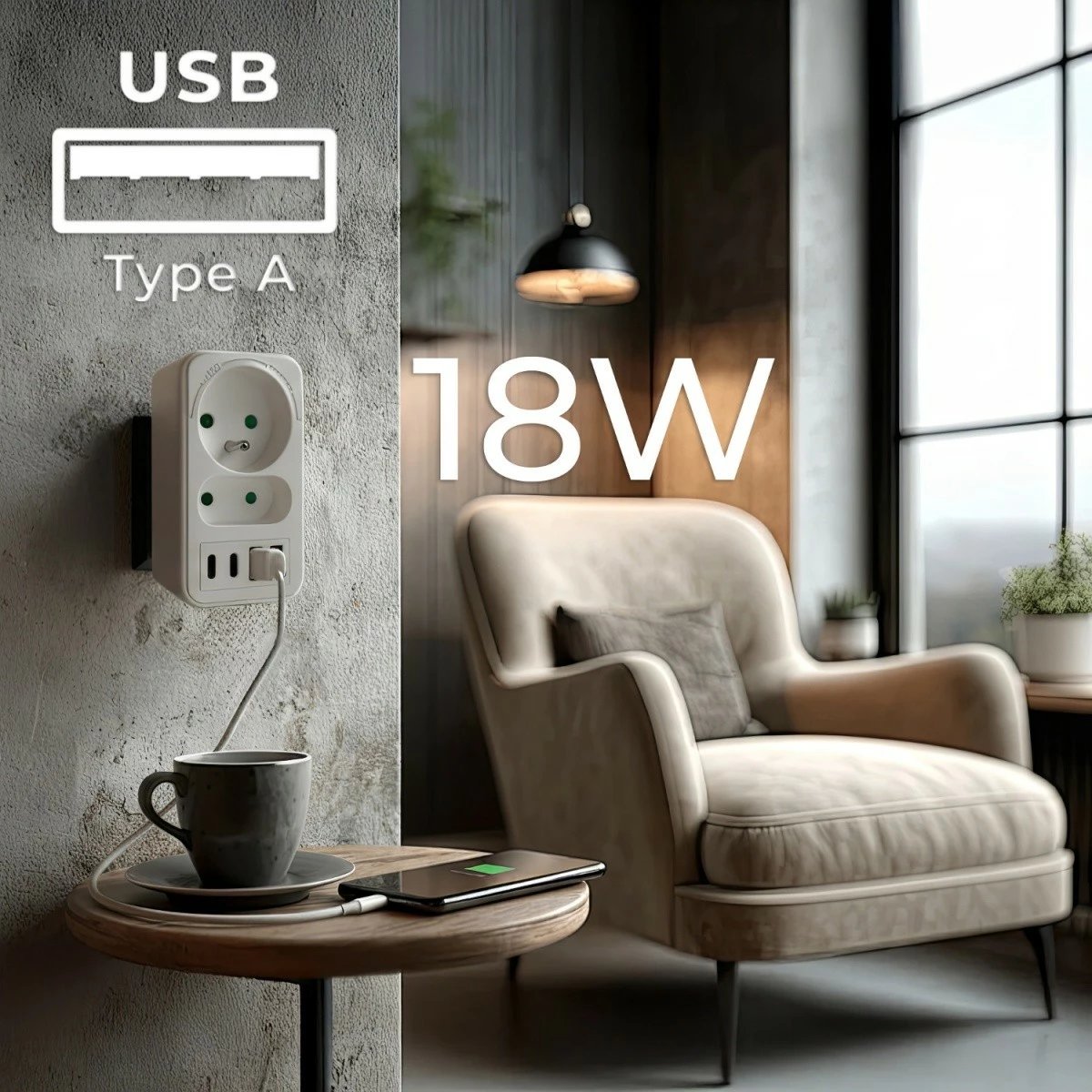 Shpërndarës prizash Maclean MCE249 F/W, 2 dalje AC (Schuko + Euro), 2x USB-A 18W, 2x USB-C PD 20W, i bardhë