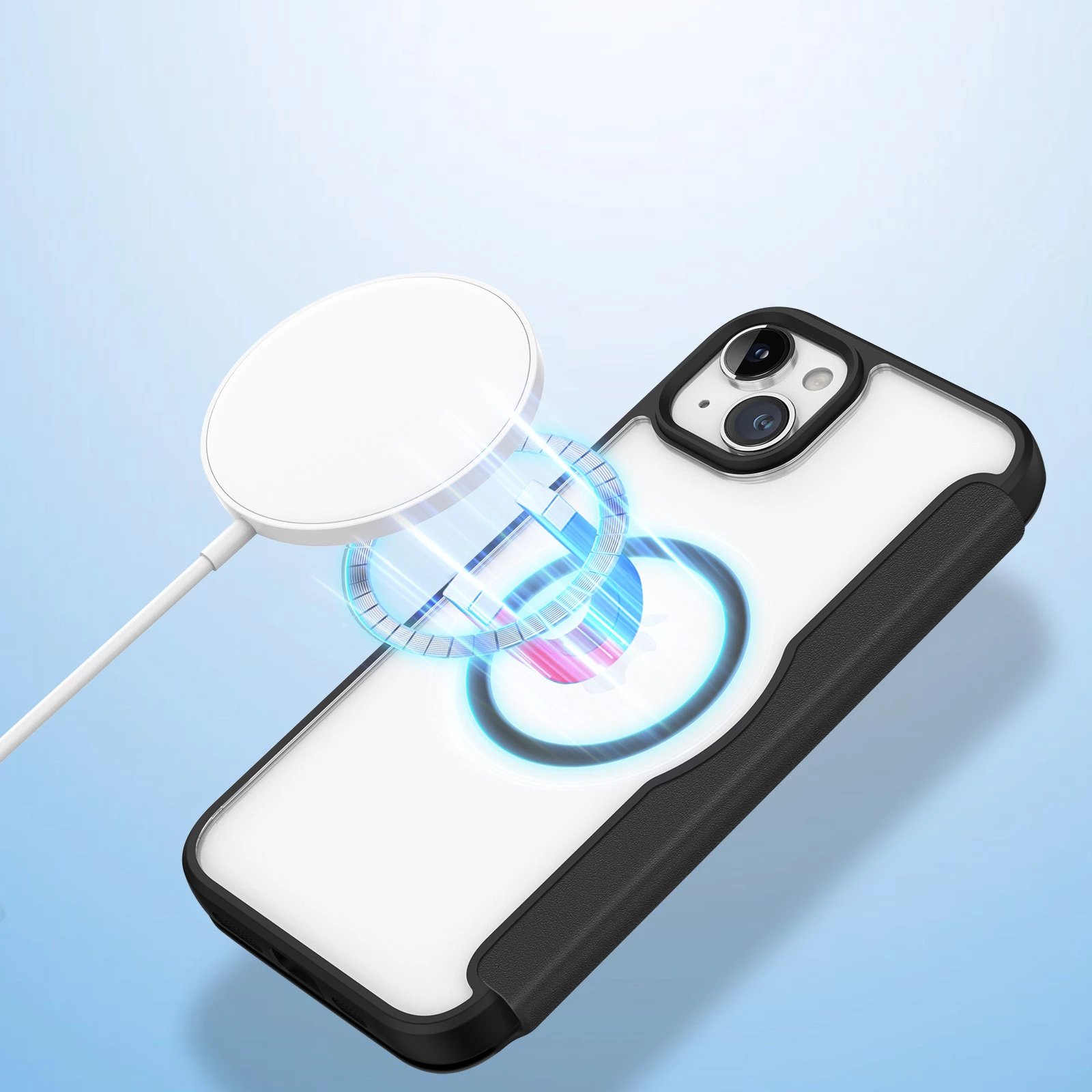 Mbështjellës me kapak magnetik MagSafe, Dux Ducis, Skin X Pro, për iPhone 15, me qëndrim dhe xhepa për karta/portofol, e zezë