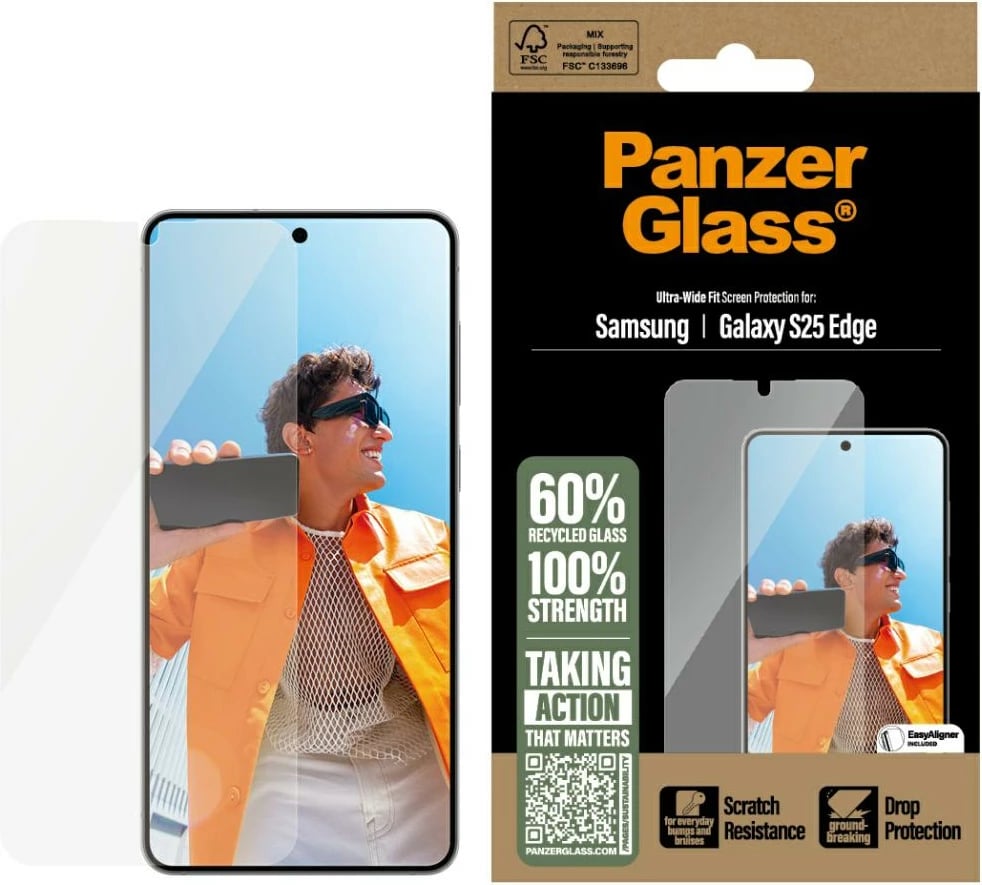 Mbrojtës ekrani PanzerGlass Ultra-Wide Fit për Samsung Galaxy S25 Edge, Transparent