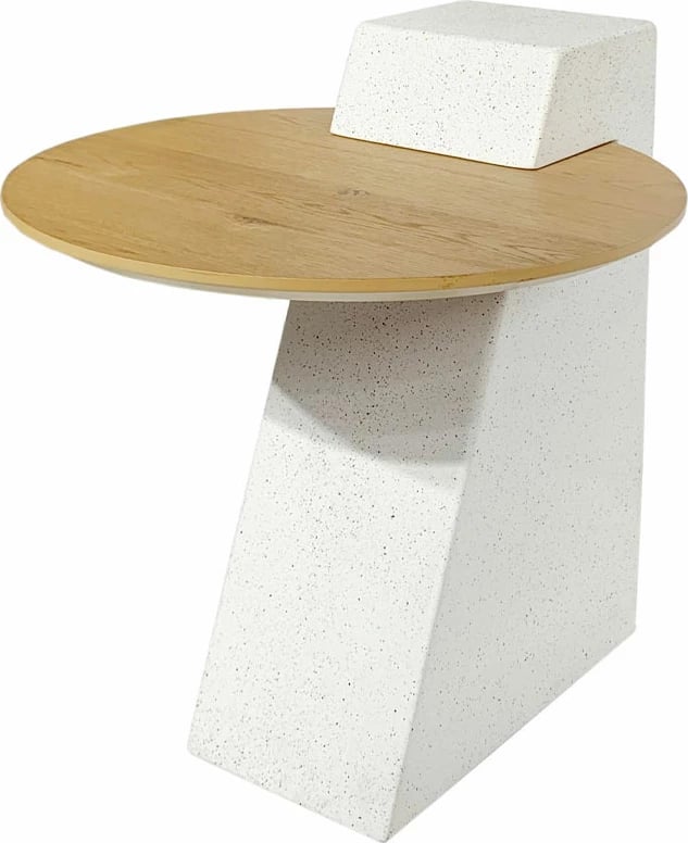 Tavolinë anësore Assymetron, ngjyrë natyrale-gri e çelët, 51x45x51