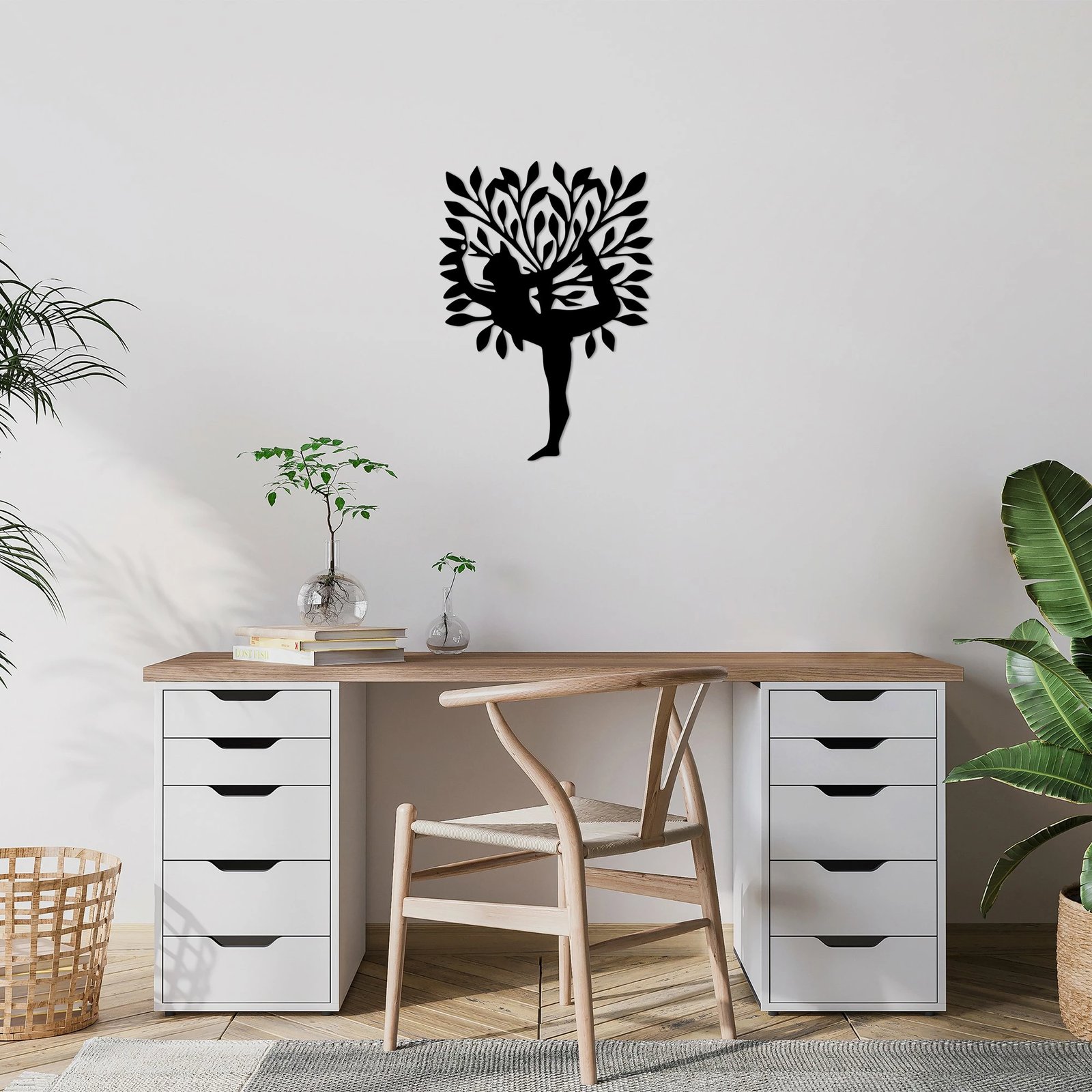 Aksesor dekorativ metalik për mur, Wallity Yoga 2, ngjyrë e zezë, 50x70cm