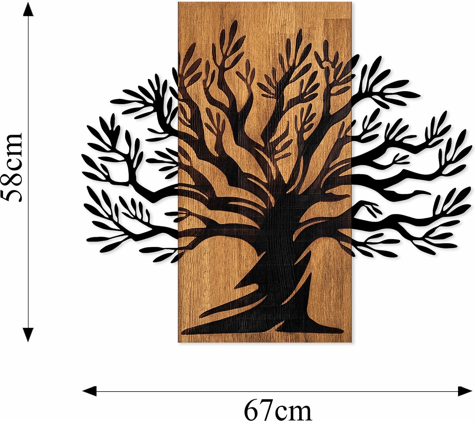 Aksesor dekorativ muri prej druri, Wallity, pemë monumentale, ngjyrë arre dhe e zezë, 58x67cm