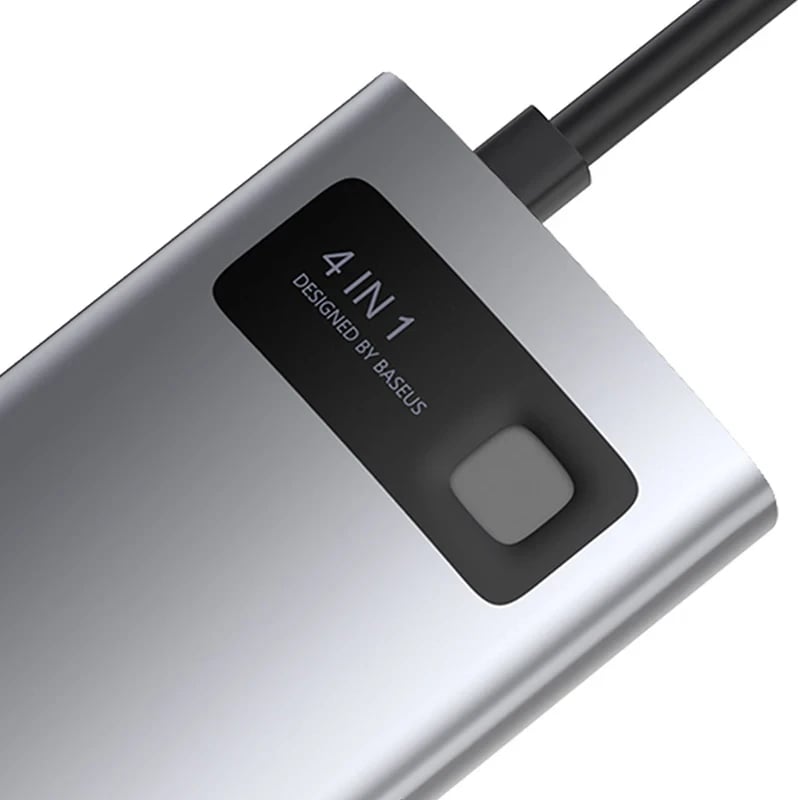 Kasë Baseus Metal Gleam Series 4in1, CAHUB-CY0G, USB-C në USB 3.0 + USB 2.0 + HDMI + USB-C PD, Gri
