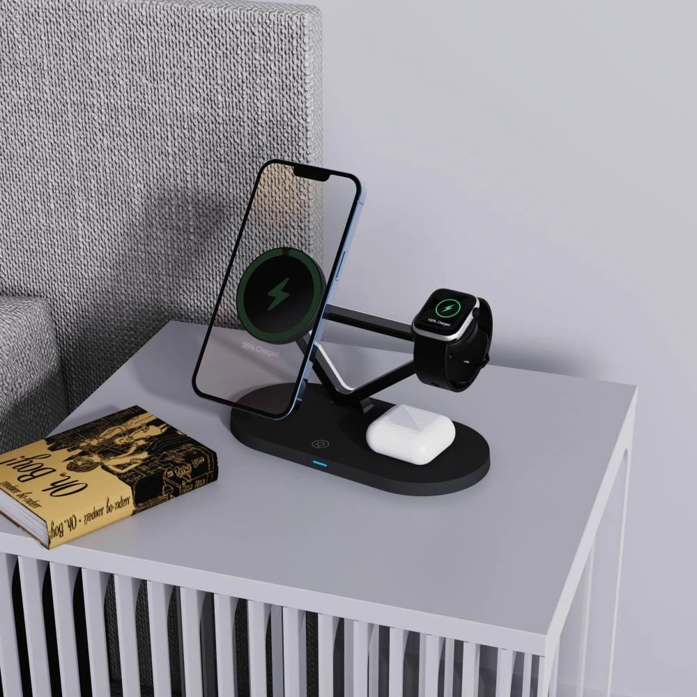 Karikues wireless 3-në-1 Tech-Protect QI15W-A41 me MagSafe për Apple, i zi