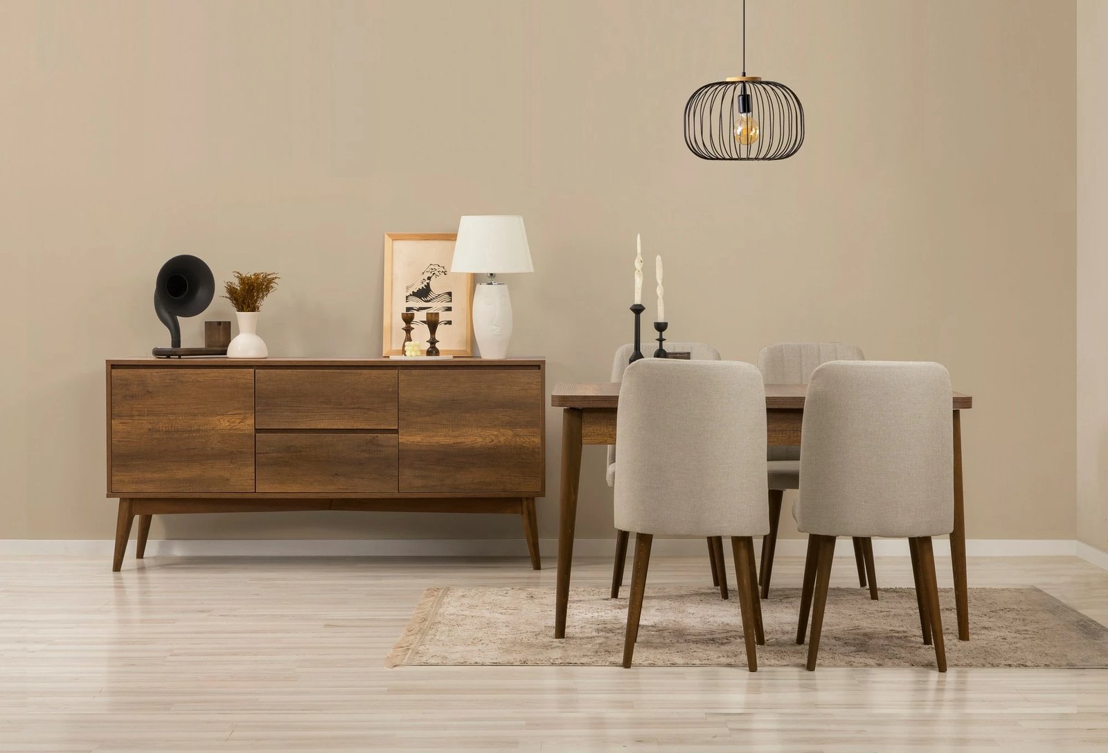 Set tavoline e zgjatshme me karrige dhe konsol (6 copë), Skye Decor, Vina 01 1005, ngjyrë arre, krem