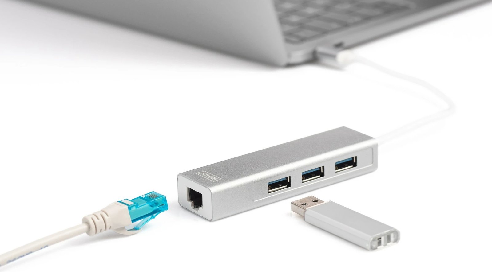 Hub USB Digitus, 3 Porta, Ethernet Gigabit, Gri, Bardhë